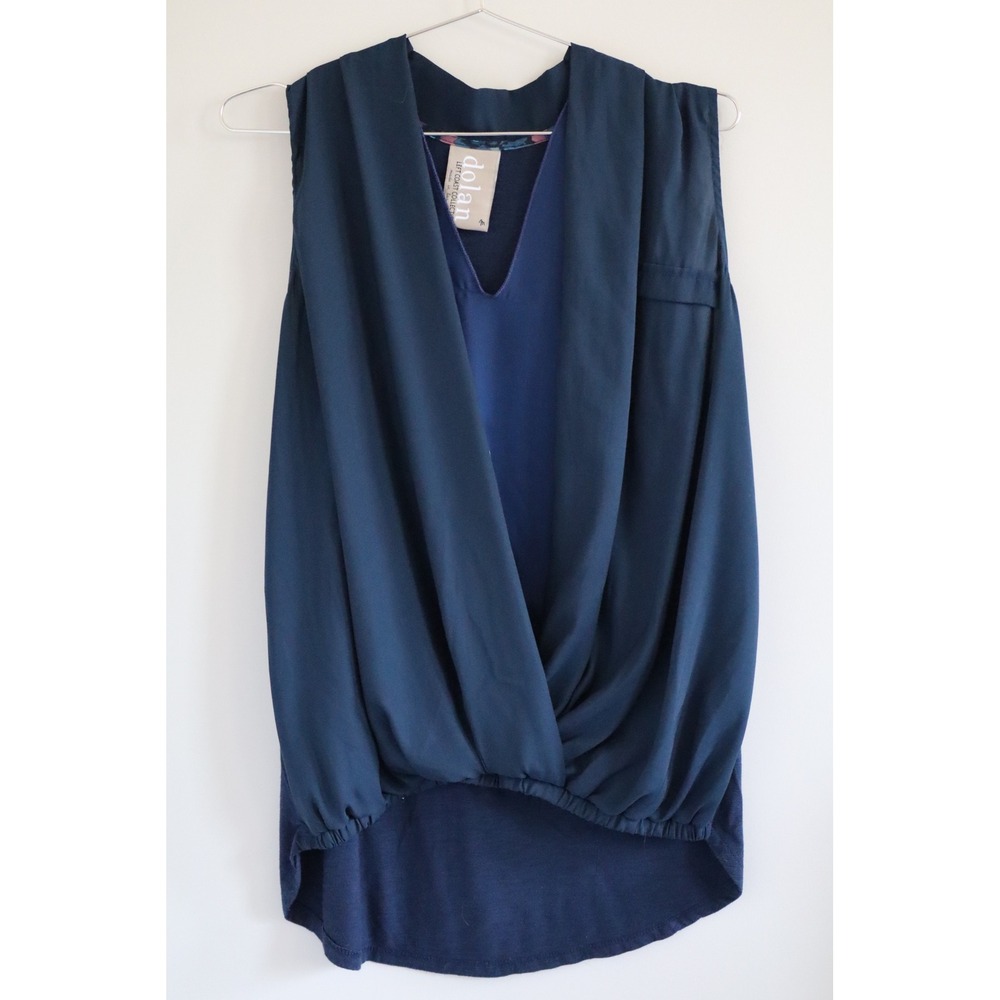 Dolan Left Coast Collection Navy Blue Draped Surplice Sleeveless Blouse Medium